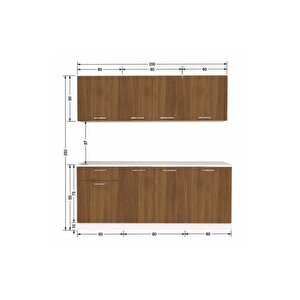 Petek Hazır Mutfak Dolabı - 200 Cm - Ceviz - Tezgah Dahil Değil