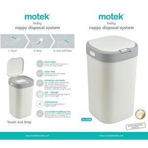 Geseus Motek Kartuşlu Bebek Bezi Kovası Atık Çöp Kovası 19 Lt+1 Ad Extra Yedek Kartuş