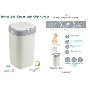 Geseus Motek Kartuşlu Bebek Bezi Kovası Atık Çöp Kovası 19 Lt+1 Ad Extra Yedek Kartuş