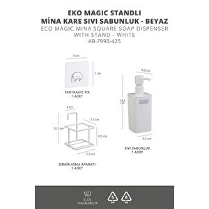 Okyanus Home Beyaz Eko Magic Standlı Mina Kare Sıvı Sabunluk