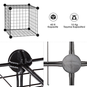 12 Bölmeli Tel Küp Çok Amaçlı Organizer Raf Siyah 33cm Mutfak, Oyuncak, Kiler, Depolama Rafı