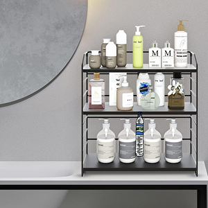 Ayarlanabilir Raflı 40cm Baharatlık, Organizer, Düzenleyizi Tezgahüstü Banyo, Mutfak, Ofis Model-1 Siyah