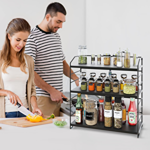 Ayarlanabilir Raflı 40cm Baharatlık, Organizer, Düzenleyizi Tezgahüstü Banyo, Mutfak, Ofis Model-1 Siyah