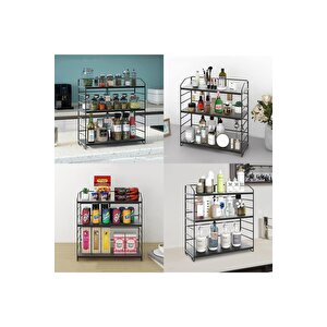 Ayarlanabilir Raflı 40cm Baharatlık, Organizer, Düzenleyizi Tezgahüstü Banyo, Mutfak, Ofis Model-1 Siyah