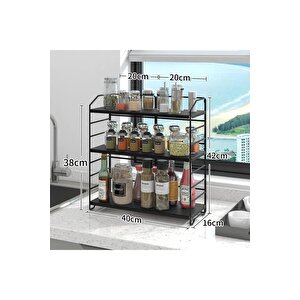 Ayarlanabilir Raflı 40cm Baharatlık, Organizer, Düzenleyizi Tezgahüstü Banyo, Mutfak, Ofis Model-1 Siyah