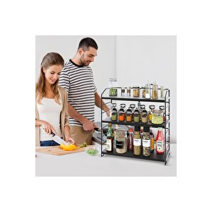 Ayarlanabilir Raflı 40cm Baharatlık, Organizer, Düzenleyizi Tezgahüstü Banyo, Mutfak, Ofis Model-1 Siyah
