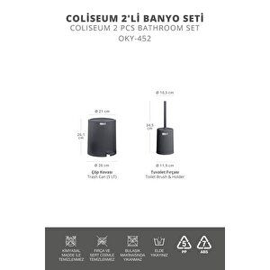 Okyanus Home Coliseum Antrasit 2'li Wc Kova Ve Fırça Seti