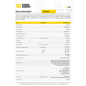 48V 400Ah 21.5kW LiFePO4 WPU Series Bluetooth'lu Lityum Demir Fosfat Akü