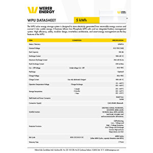 48V 100Ah 5.4kW LiFePO4 WPU Series Bluetooth'lu Lityum Demir Fosfat Akü