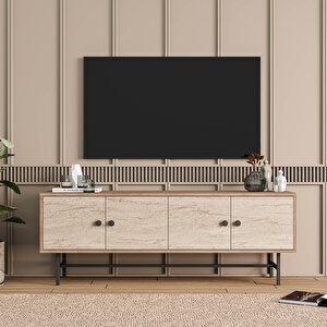 4042 Diamond Metal Ayakli Tv Üni̇tesi̇ 150 Cm Sepet Traverten