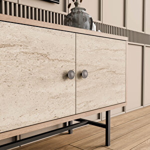 4042 Diamond Metal Ayakli Tv Üni̇tesi̇ 150 Cm Sepet Traverten