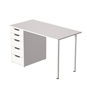 Clm111-Beyaz - Dekorex 5 Çekmeceli Çalışma Masası
