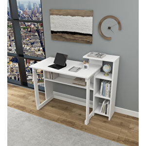 Ecowork Pro 5 Raflı Çalışma Masası Mat Beyaz Mat Beyaz
