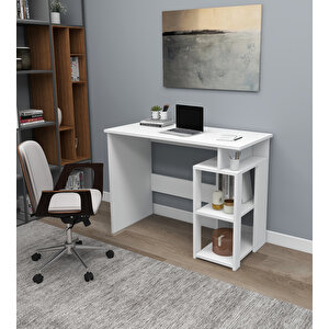 Maxutil Kütüphaneli Geniş Çalışma Masası 100x56 Cm Mat Beyaz Mat Beyaz