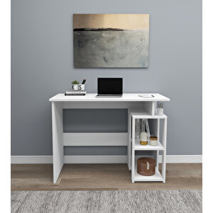 Maxutil Kütüphaneli Geniş Çalışma Masası 100x56 Cm Mat Beyaz Mat Beyaz