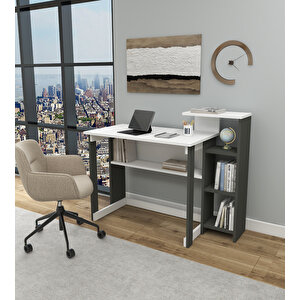 Ecowork Pro 5 Raflı Çalışma Masası Antrasit & Mat Beyaz Antrasit Beyaz