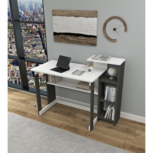 Ecowork Pro 5 Raflı Çalışma Masası Antrasit & Mat Beyaz Antrasit Beyaz
