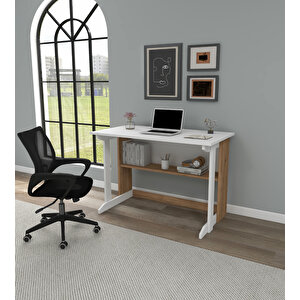 Optiwork Raflı Geniş Çalışma Masası 100x56 Cm Çam - Beyaz Çam Beyaz