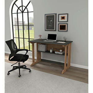 Optiwork Raflı Geniş Çalışma Masası 100x56 Cm Antrasit - Çam Atlantik Çam Antrasit