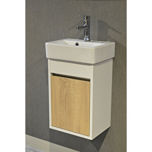 Banyo Tuvalet Mini Lavabo 26cmx36cm %100mdf Banyo Dolabı Lefkas Meşe