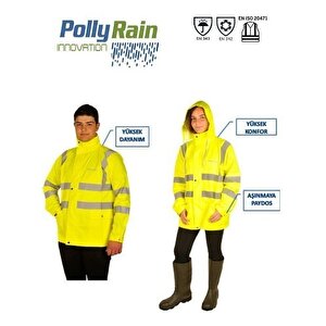 Polly Rain Pu Polyester Tek Ceket Reflektörlü Yağmurluk L