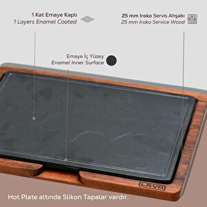Lava Döküm Ahşap Ve Döküm Demir Hot Plate Servis Tahtası. Ölçü 20x30cm.
