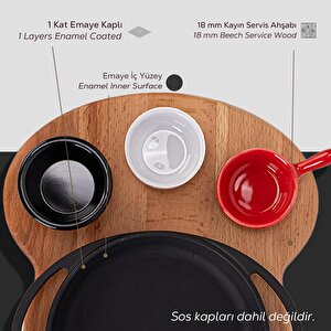 Lava Döküm Yuvarlak Sahan Döküm Demir Yekpare Çift Kulplu Kayın Servis Ahşabı Çap(ø)16cm. (sos Kapları Dahil Değildir.)
