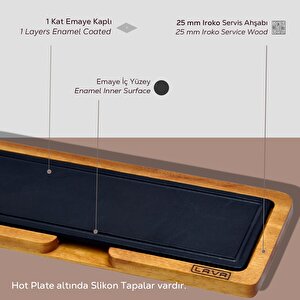 Lava Döküm Ahşap Ve Döküm Demir Hot Plate Servis Tahtası. Ölçü 11x30cm.