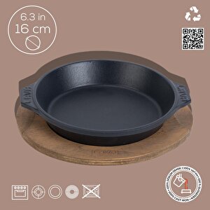 Döküm Yuvarlak Servis Tabağı Ve Ahşap Altlığı.  Çap(ø)16cm.