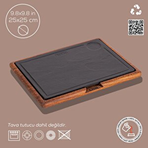 Döküm Ahşap Ve Döküm Demir Hot Plate Servis Tahtası. Ölçü 25x25cm.