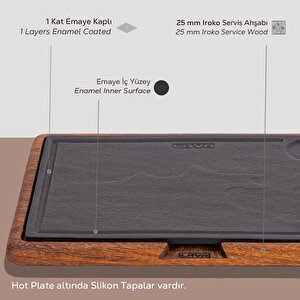 Döküm Ahşap Ve Döküm Demir Hot Plate Servis Tahtası. Ölçü 25x25cm.