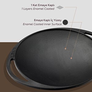Lava Döküm Yuvarlak Saç Kavurma Tavası Döküm Demir Yekpare Çift Kulplu Çap(ø)28cm.