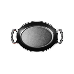 Döküm Oval Sahan Döküm Demir Yekpare Çift Kulplu Ölçü 23x17cm. Kırmızı