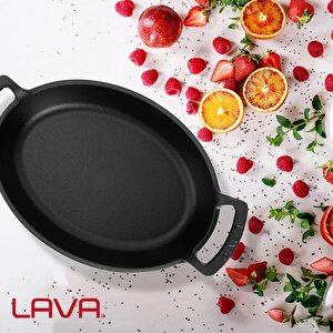 Lava Döküm Oval Sahan Döküm Demir Yekpare Çift Kulplu Ölçü 23x17cm.