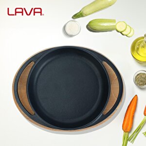 Lava Döküm Yuvarlak Sahan Döküm Demir Yekpare Çift Kulplu Kayın Servis Ahşabı Çap(ø)16cm.
