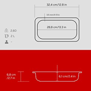 Lava Döküm Dikdörtgen 1/3 Gastronomi Küvet Ölçü 32x17cm.