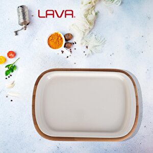 Lava Döküm Dikdörtgen Servis Tabağı Ve Kayın Servis Ahşabı. Ölçü 32x20cm.