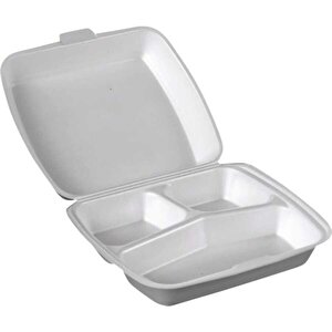 Dağyüce 23/a Tek Kullanımlık Köpük 3 Bölmeli Kapaklı Kase Kutu - 20x24 Cm. - 20 Adetlik 5 Paket
