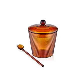 Striped Cam Kaşıklı Şekerlik Amber 10x12 Cm