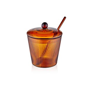 Striped Cam Kaşıklı Şekerlik Amber 10x12 Cm