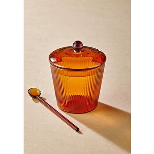 The Mia Striped Cam Kaşıklı Şekerlik Amber 10x12 Cm