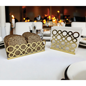 Gold Renk 2'li Set Ekmek Sepeti Ve Peçetelik