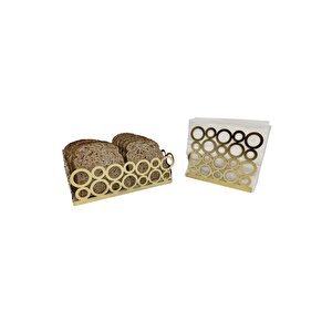 Gold Renk 2'li Set Ekmek Sepeti Ve Peçetelik