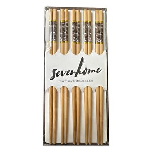 Desenli Yıkanabilir Kore Japon Çin Bambu Chopsticks Yemek Çubuğu - 24 Cm. - 5 Çiftlik 3 Paket