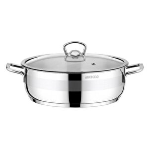 Çelik Saphire Cam Kapaklı Basık Tencere 30x09