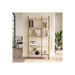 Arnis Gold Metal Kitaplık 5 Raflı 2 Bölme 175cm Mermer Desen As4-ge