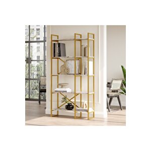 Arnis Gold Metal Kitaplık 5 Raflı 2 Bölme 175cm Mermer Desen As4-ge