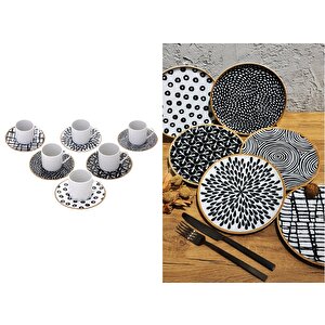 Fractal Yuvarlak Pasta Ve Kahve Fincan Takımı 6 Kişilik 18 Parça
