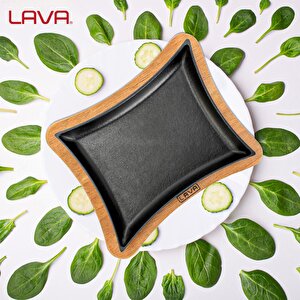 Lava Döküm Dikdörtgen Servis Tabağı Ve Ahşap Altlığı. Ölçü 13x17cm.