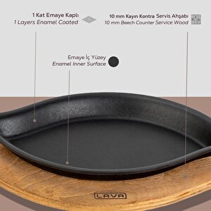 Lava Döküm Dikdörtgen Servis Tabağı Ve Ahşap Altlığı. Ölçü 15x26cm.